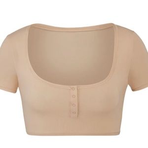 SKIMS Henley Crop Top in Clay, Size S